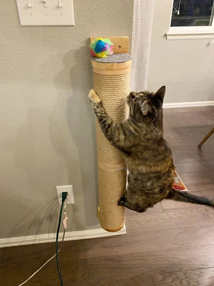 Wall Mounted Cat Scratching Post - Thick Wooden Column Scratcher