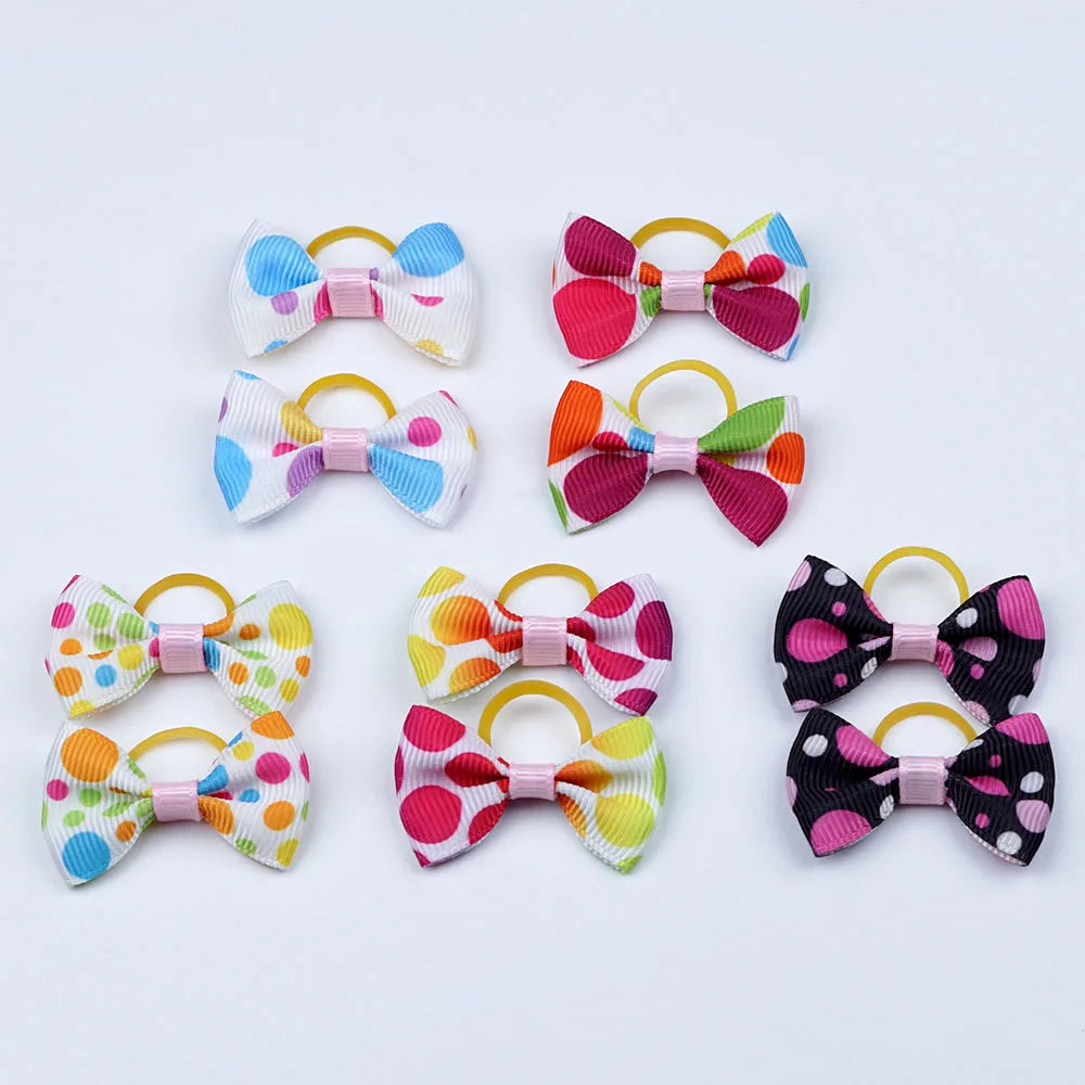 Dog Hair Bows 5 Pairs - Elastic Grooming Bands for Puppies and Cats