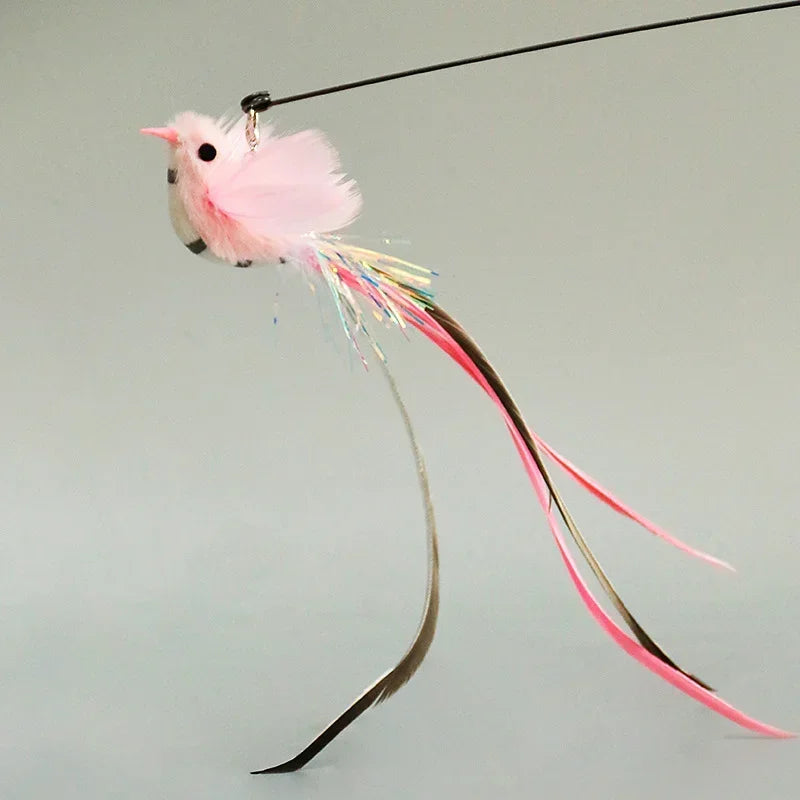 Bird Feather Cat Teaser Wand - Simulation Bird Stick Toy with Bell