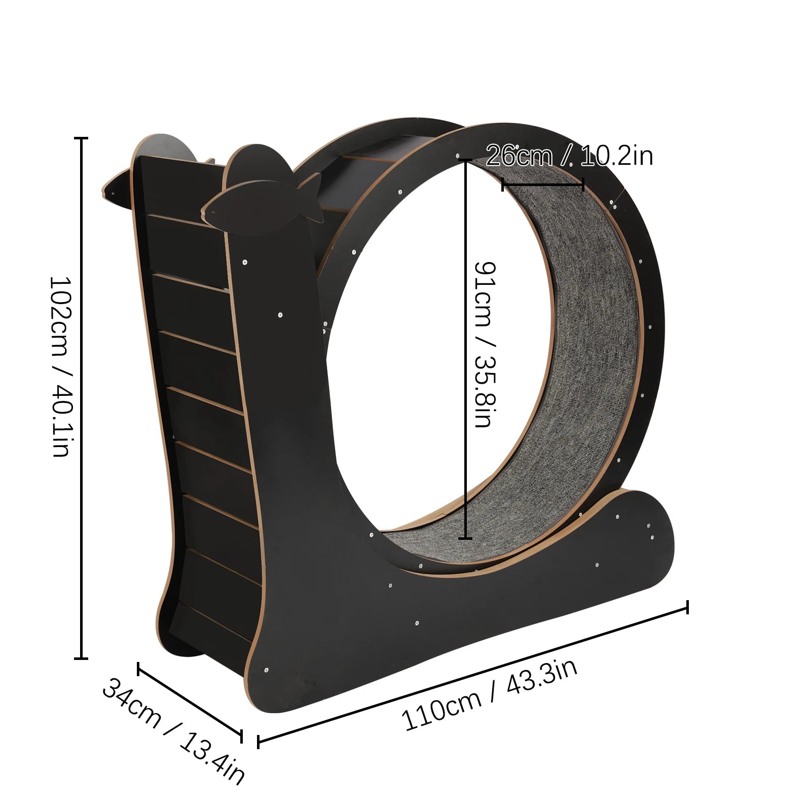 Furniture and Climbing Tool Black Cat Exercise Wheel for Cat, Large Cat Treadmill with Carpeted Runway, Kitty Cat Sport Toy, Fitness Weight Loss Device for Cats