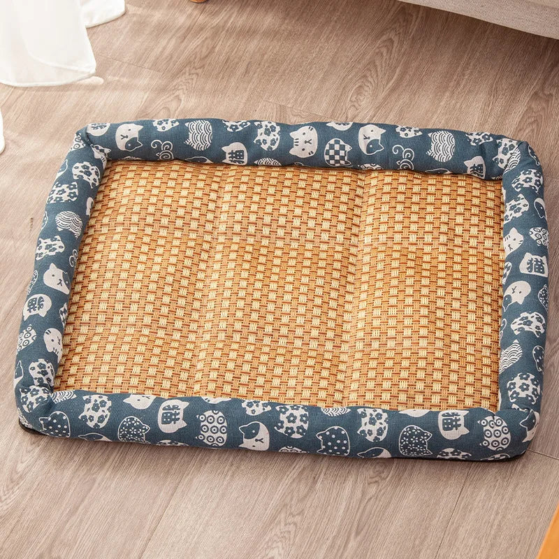 Rattan Cooling Dog Bed - Breathable Summer Sofa with Raised Sides