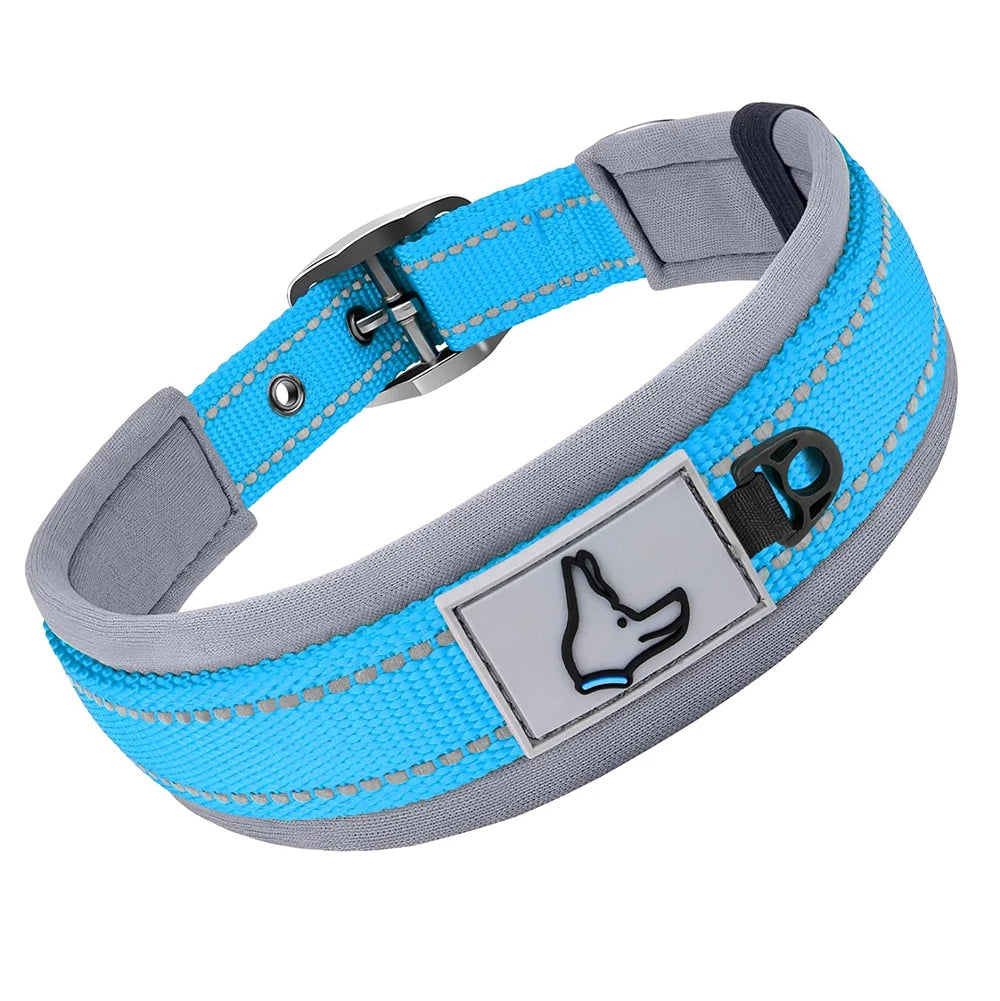 Padded Reflective Dog Collar - Heavy Duty Neoprene Nylon Collar