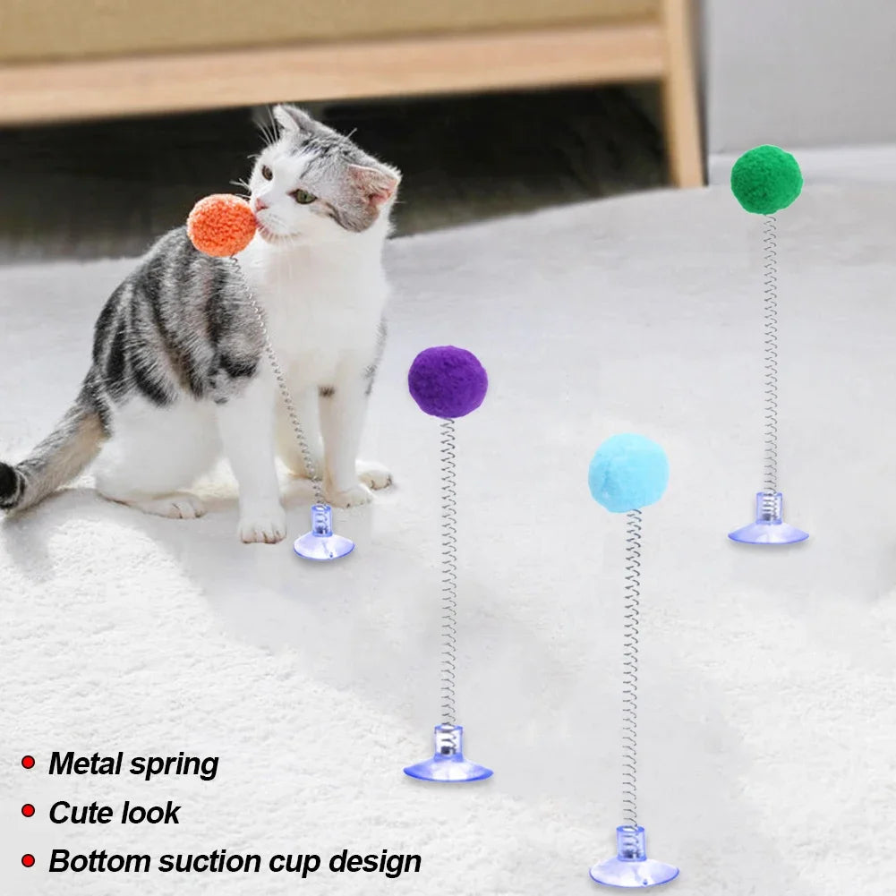 Cat Feather Spring Toy with Suction Cup - Interactive Teaser Wand