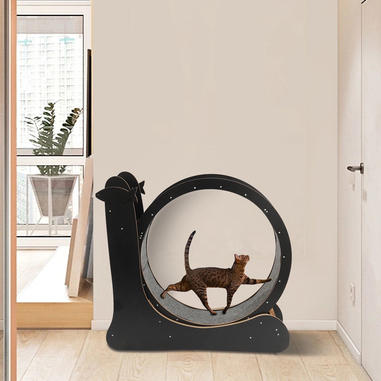 Furniture and Climbing Tool Black Cat Exercise Wheel for Cat, Large Cat Treadmill with Carpeted Runway, Kitty Cat Sport Toy, Fitness Weight Loss Device for Cats