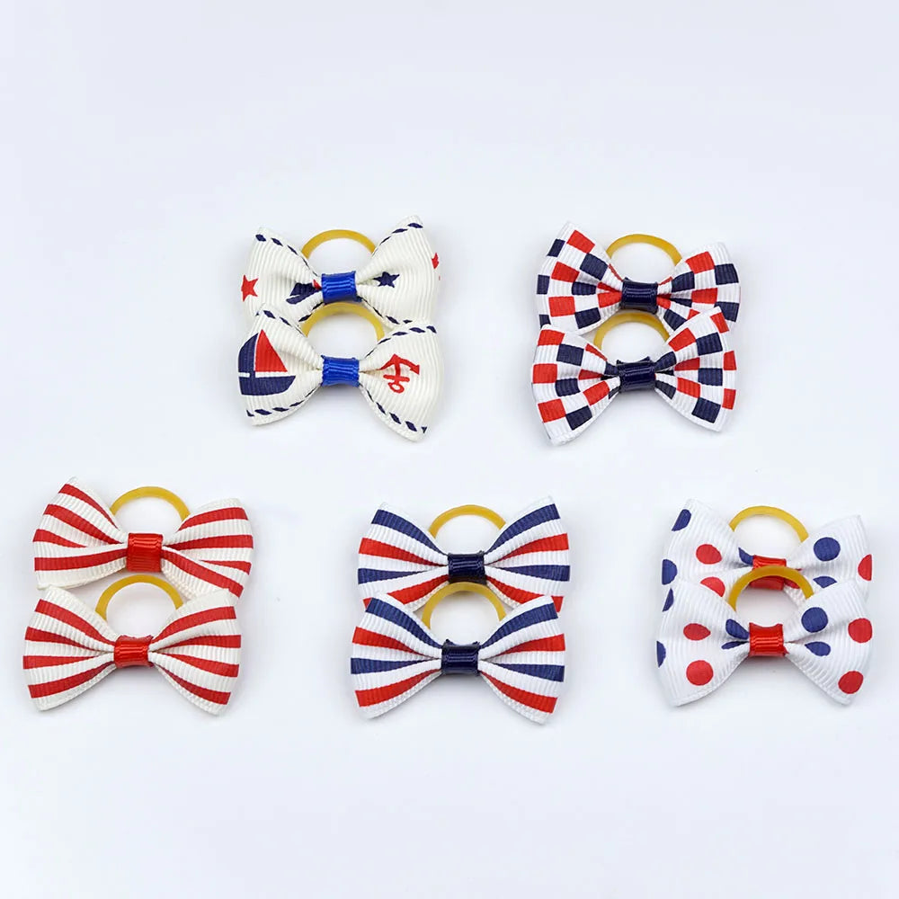 Dog Hair Bows 5 Pairs - Elastic Grooming Bands for Puppies and Cats