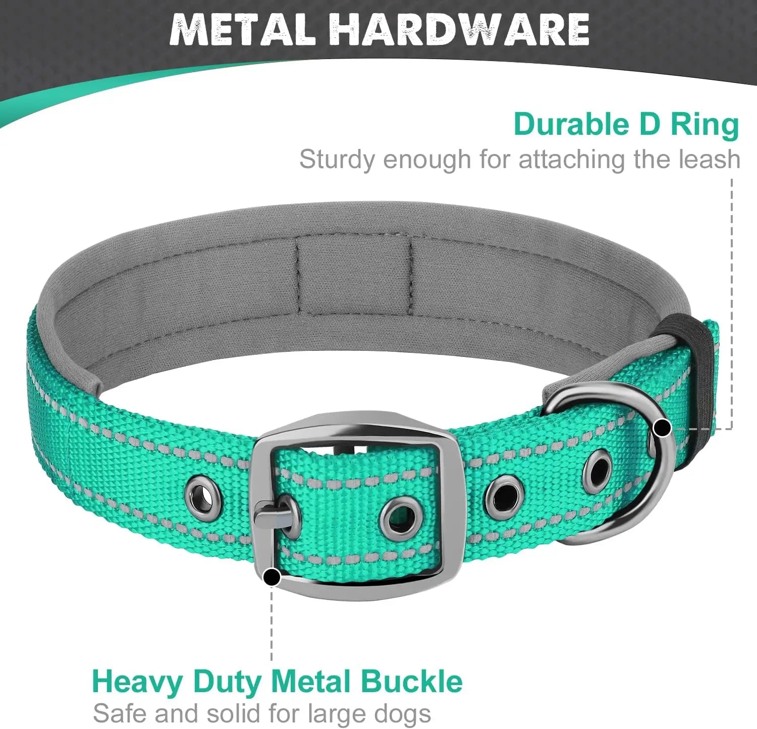 Padded Reflective Dog Collar - Heavy Duty Neoprene Nylon Collar