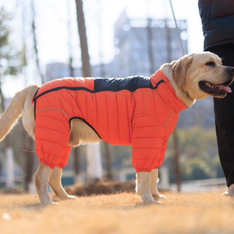 Padded Dog Winter Coat - Windproof Four-Leg Suit for Cold Weather