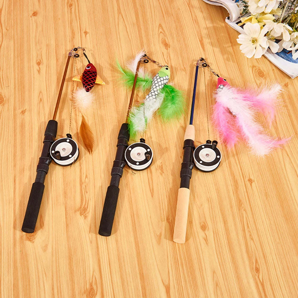 Retractable Fishing Rod Cat Toy - Telescopic Feather Teaser Wand