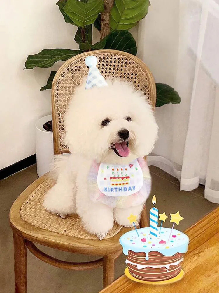 Pet Birthday Set - Party Hat and Bib Bandana for Dogs and Cats