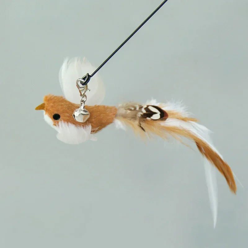 Bird Feather Cat Teaser Wand - Simulation Bird Stick Toy with Bell