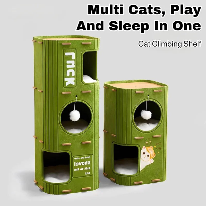 Multi-Layer Cat Climbing Frame - Enclosed Scratch-Resistant Cat Nest