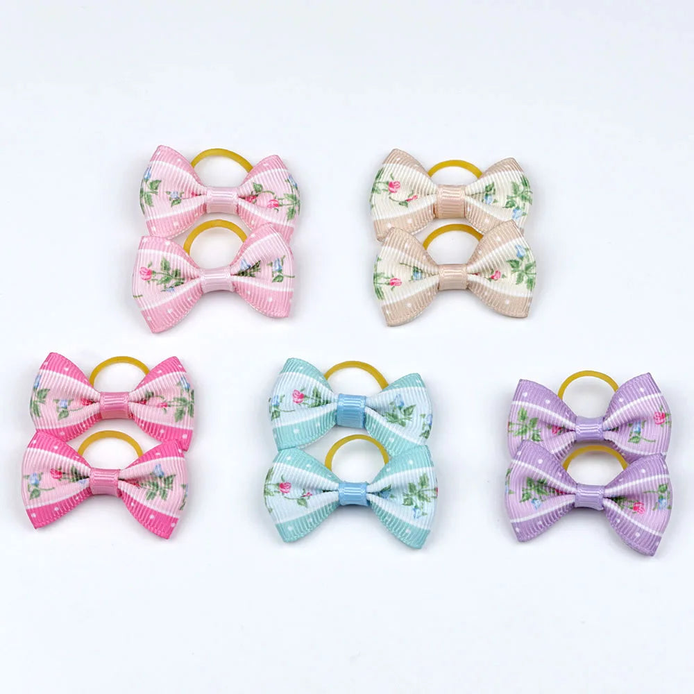 Dog Hair Bows 5 Pairs - Elastic Grooming Bands for Puppies and Cats