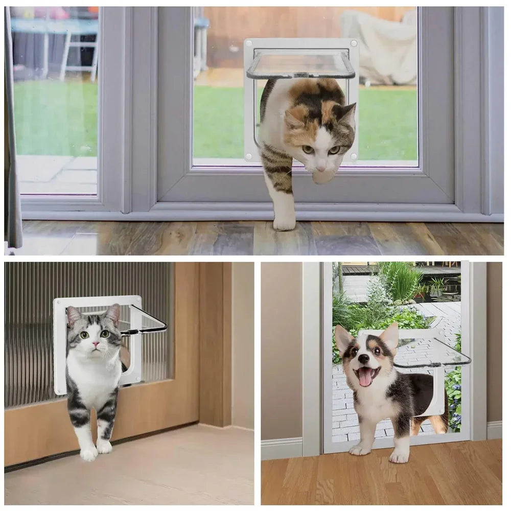 Magnetic Cat Flap Door - 4-Way Lock Pet Gate for Doors and Windows