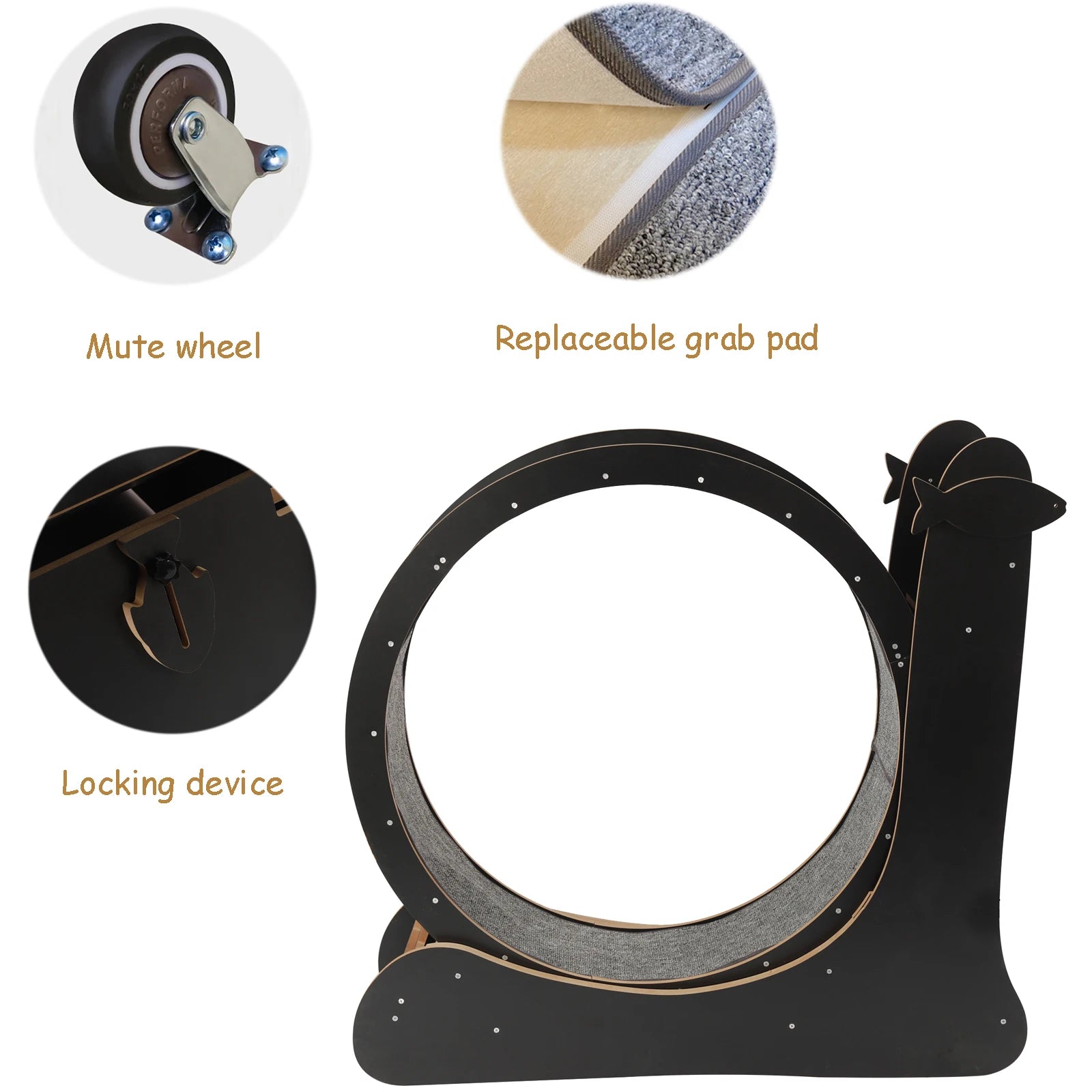 Furniture and Climbing Tool Black Cat Exercise Wheel for Cat, Large Cat Treadmill with Carpeted Runway, Kitty Cat Sport Toy, Fitness Weight Loss Device for Cats