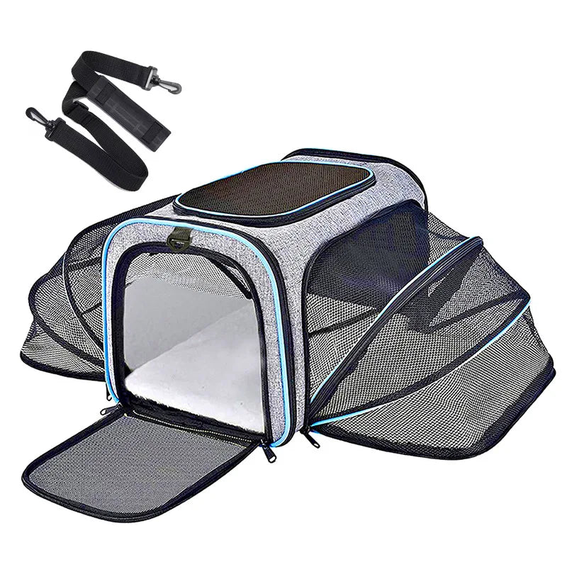 Expandable Pet Carrier Bag - Foldable Mesh Travel Tote for Cats