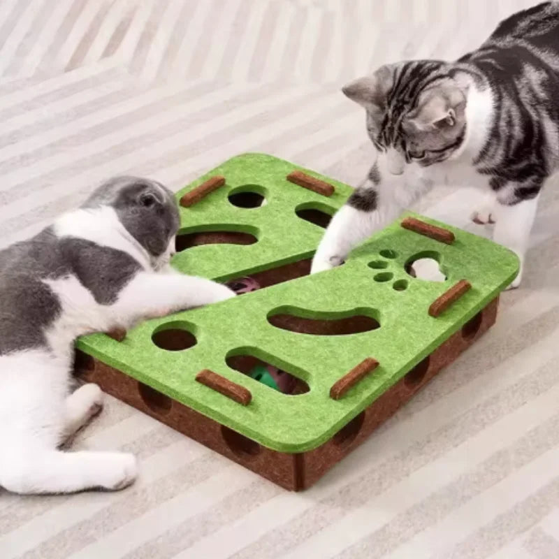 Cat Puzzle Maze Box - Felt Interactive Toy with Bell Balls