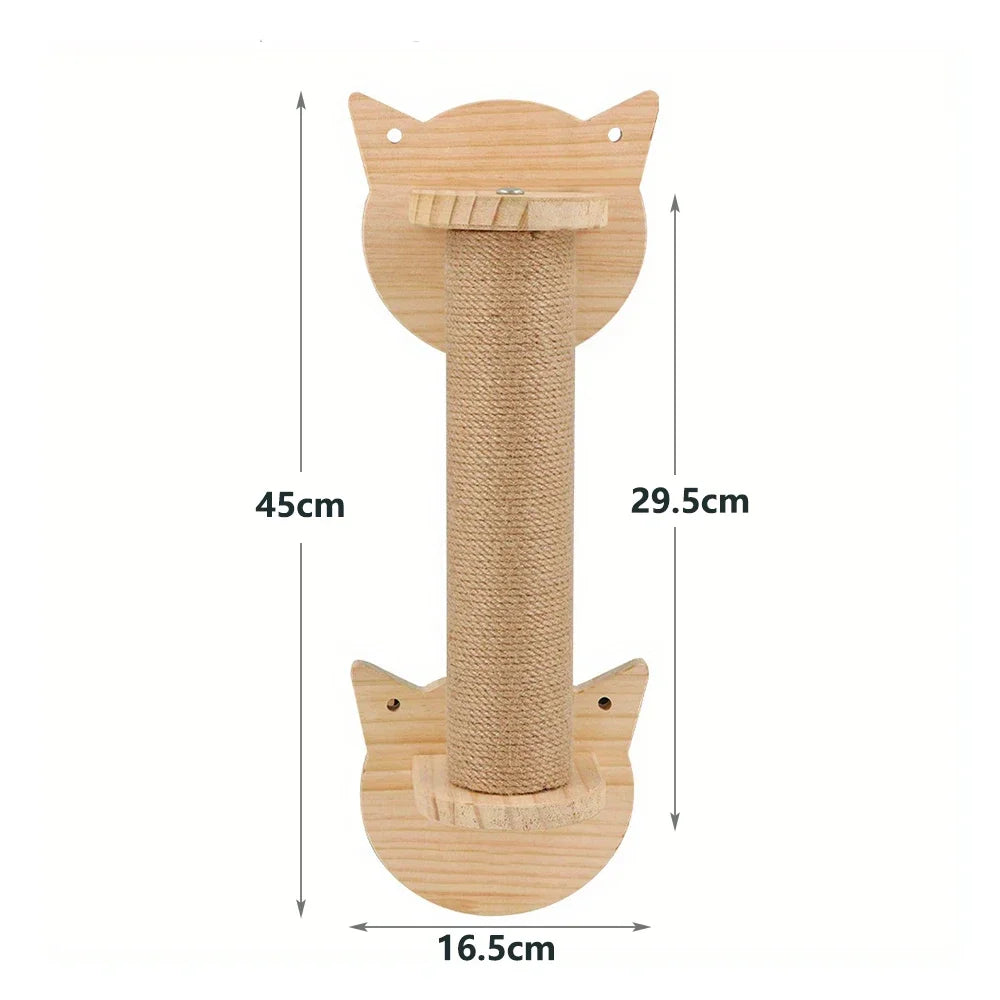 Wall Mounted Cat Scratching Post - Thick Wooden Column Scratcher