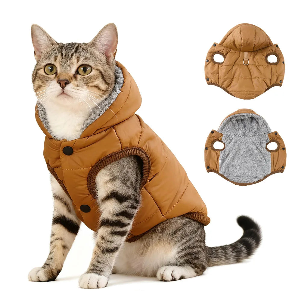 Fleece Pet Hoodie - Windproof Winter Coat for Cats and Small Dogs