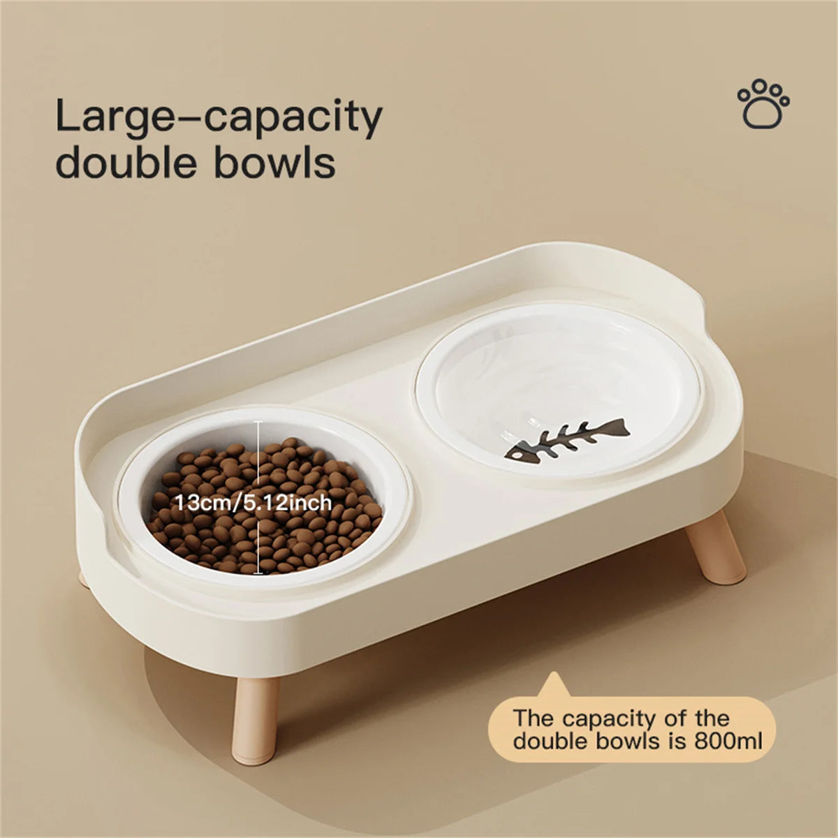 Adjustable Height Cat Double Bowl - Elevated Food and Water Feeder
