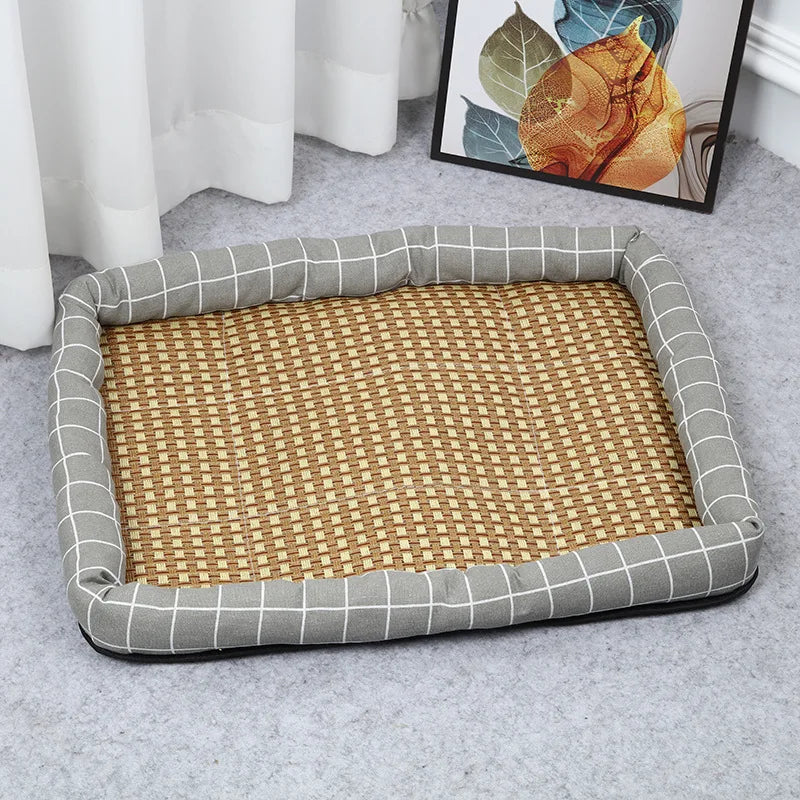 Rattan Cooling Dog Bed - Breathable Summer Sofa with Raised Sides
