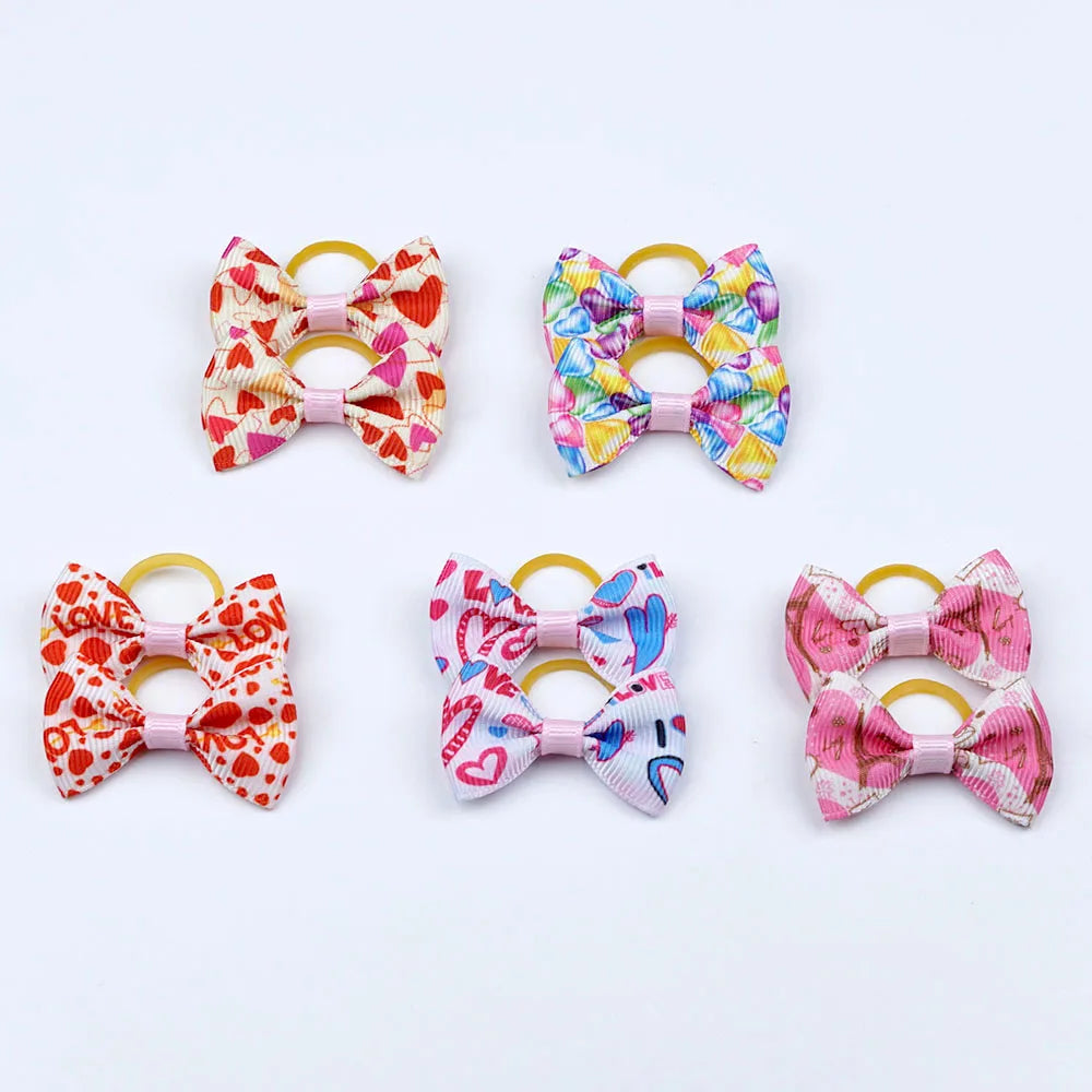 Dog Hair Bows 5 Pairs - Elastic Grooming Bands for Puppies and Cats