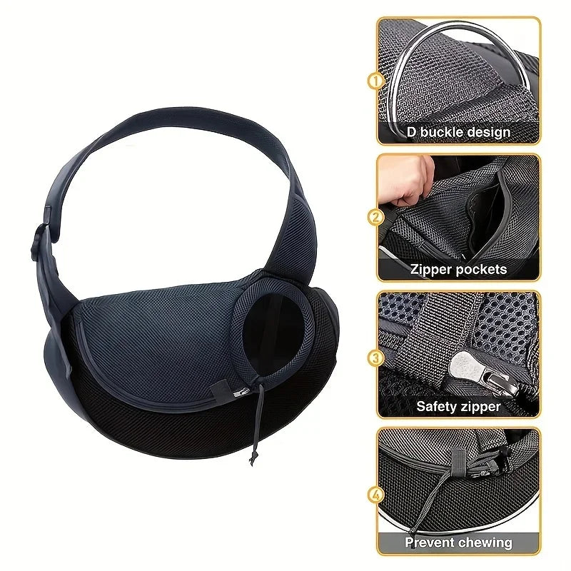 Dog Sling Carrier - Breathable Mesh Crossbody Bag for Puppies