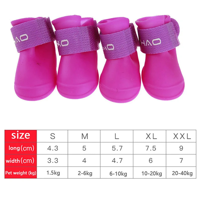 Waterproof Dog Rain Boots 4 Pack - Anti-Slip Rubber Ankle Shoes