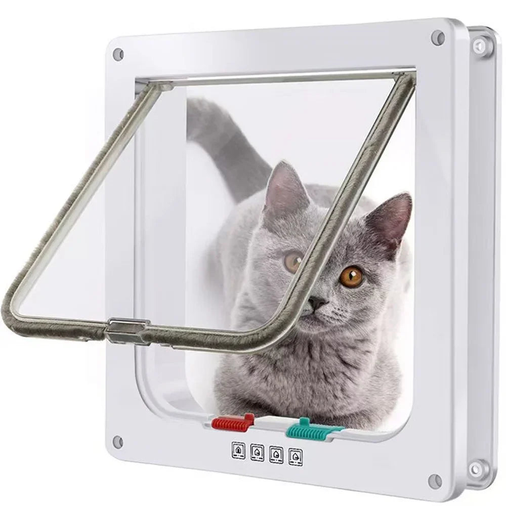 Magnetic Cat Flap Door - 4-Way Lock Pet Gate for Doors and Windows