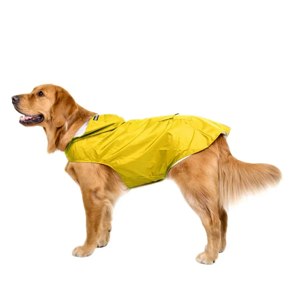 Hooded Dog Raincoat with Reflective Stripe - Waterproof Rain Jacket