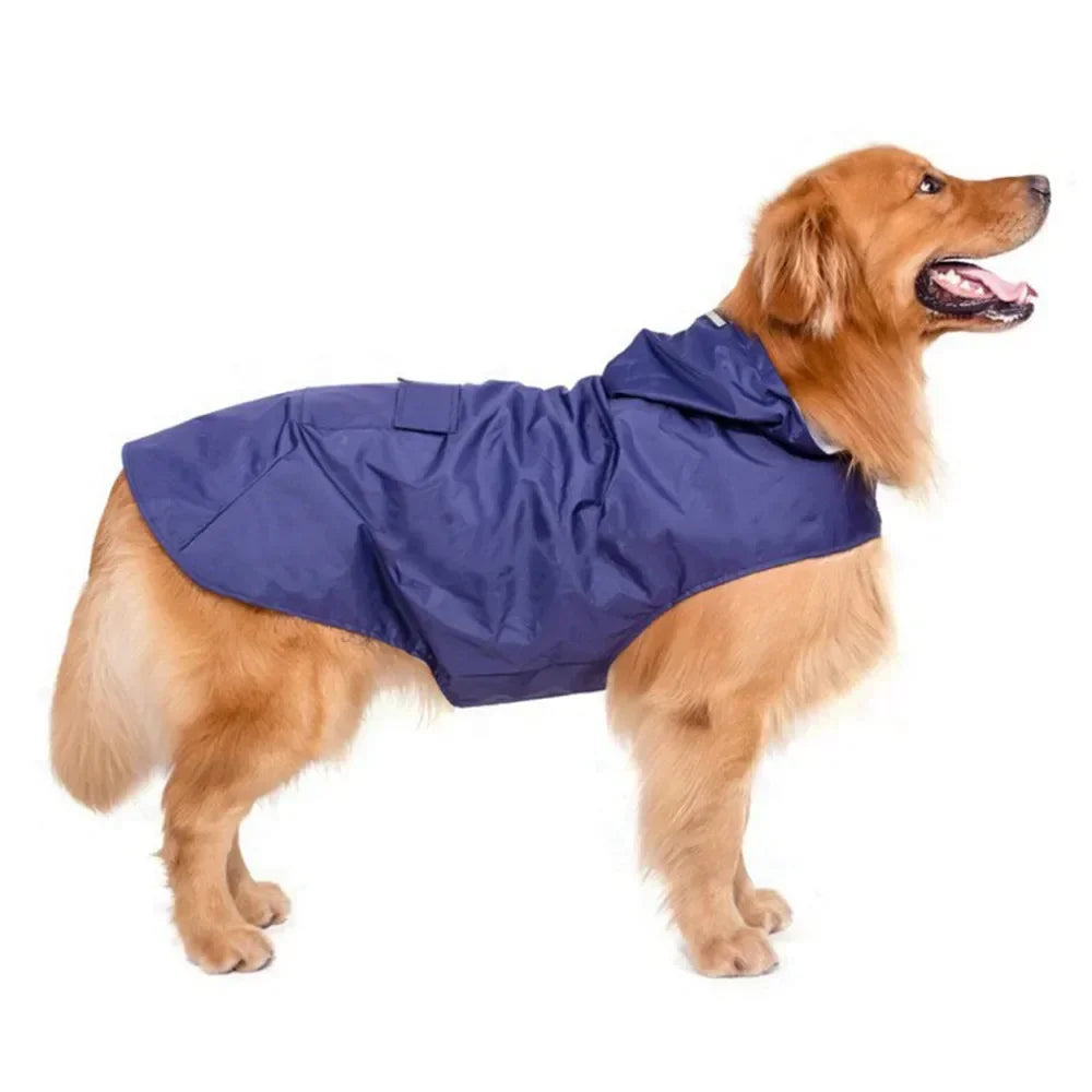 Hooded Dog Raincoat with Reflective Stripe - Waterproof Rain Jacket