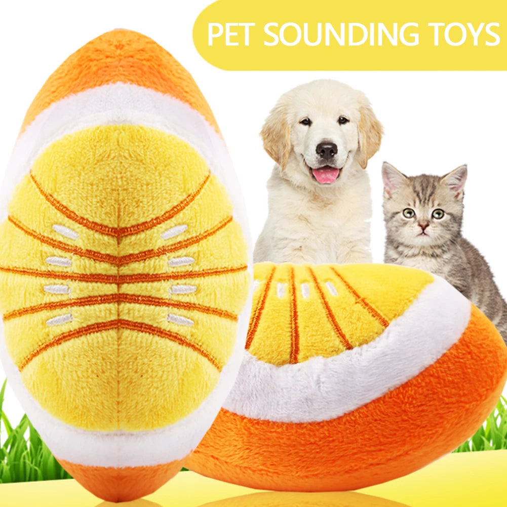 Fruit Plush Dog Toys - Cartoon Squeaky Chews for Dogs and Cats