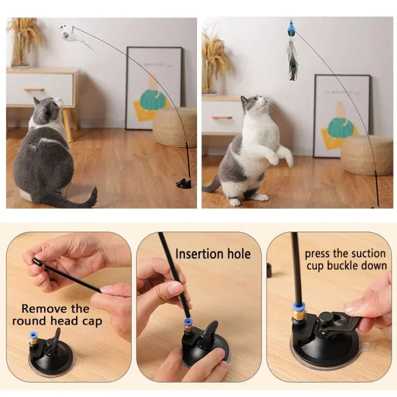 Bird Feather Cat Teaser Wand - Simulation Bird Stick Toy with Bell