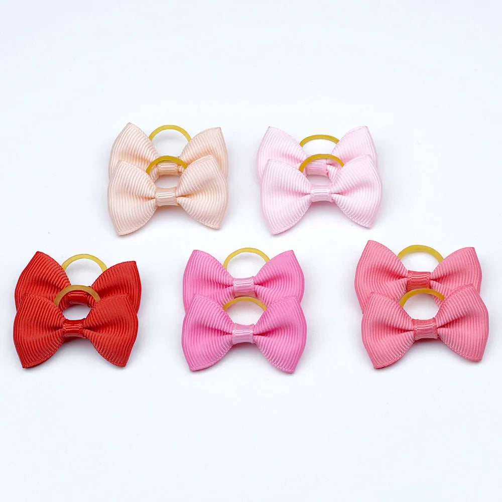 Dog Hair Bows 5 Pairs - Elastic Grooming Bands for Puppies and Cats