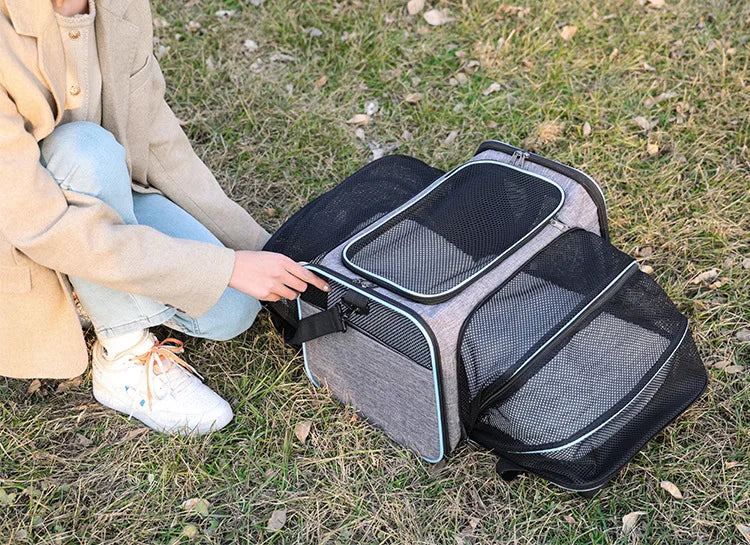 Expandable Pet Carrier Bag - Foldable Mesh Travel Tote for Cats