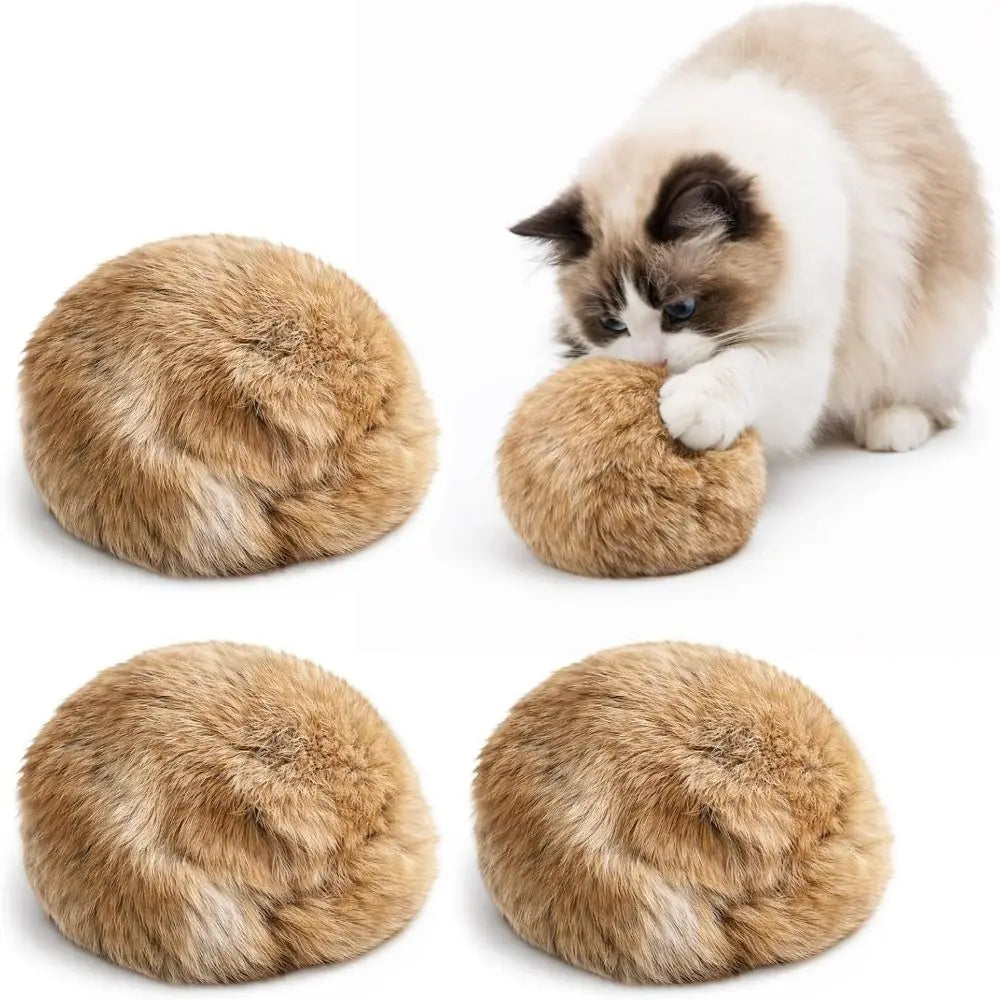 Fluffy Fur Cat Ball and Teaser Wand - Chase Toy for Indoor Cats
