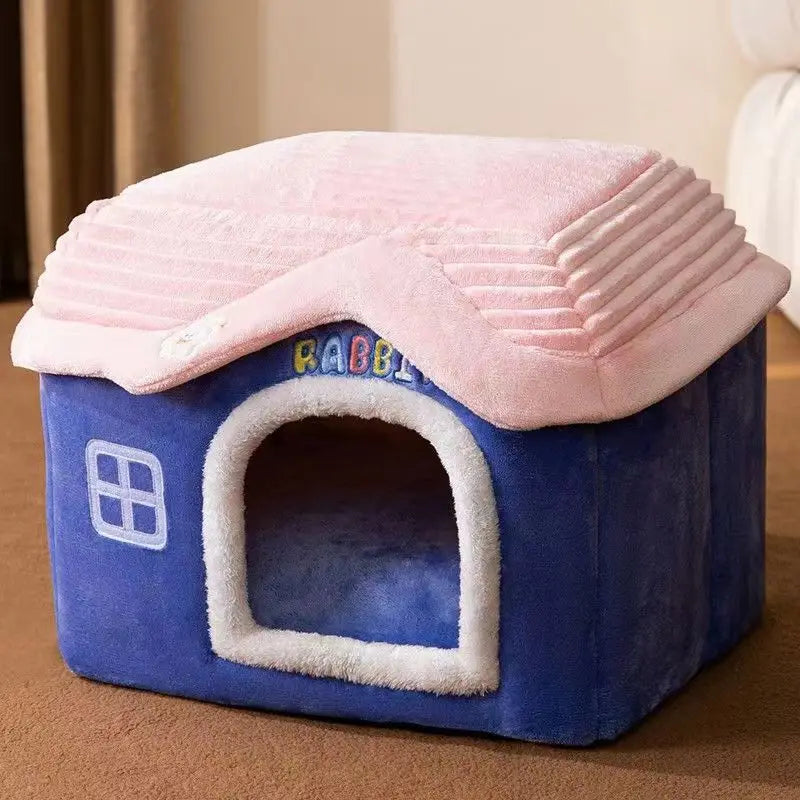 Foldable Pet Castle House - Detachable Washable Bed for Cats and Dogs
