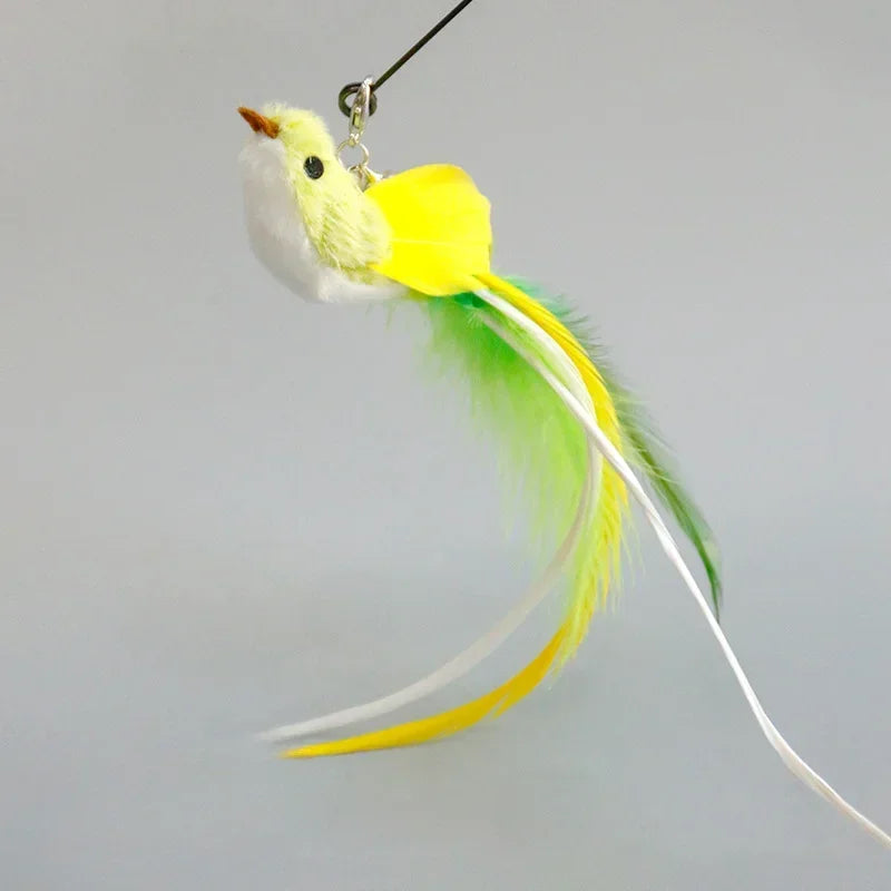 Bird Feather Cat Teaser Wand - Simulation Bird Stick Toy with Bell