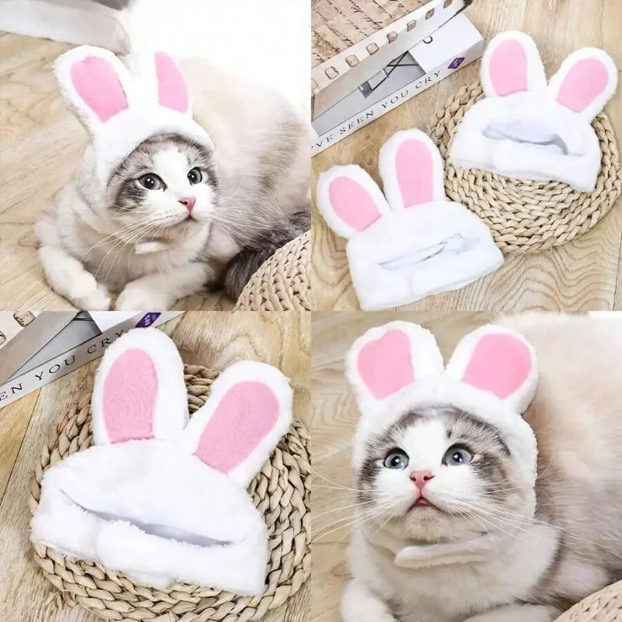 Pet Costume Hat with Animal Ears - Lion and Rabbit Dress-Up Headwear