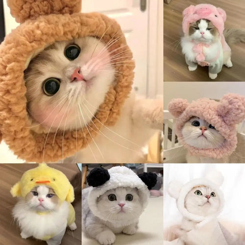 Bear Ear Pet Hat - Warm Woven Head Cover for Cats and Puppies