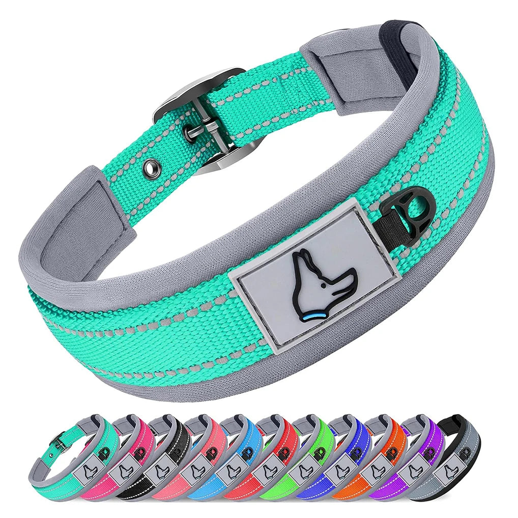 Padded Reflective Dog Collar - Heavy Duty Neoprene Nylon Collar