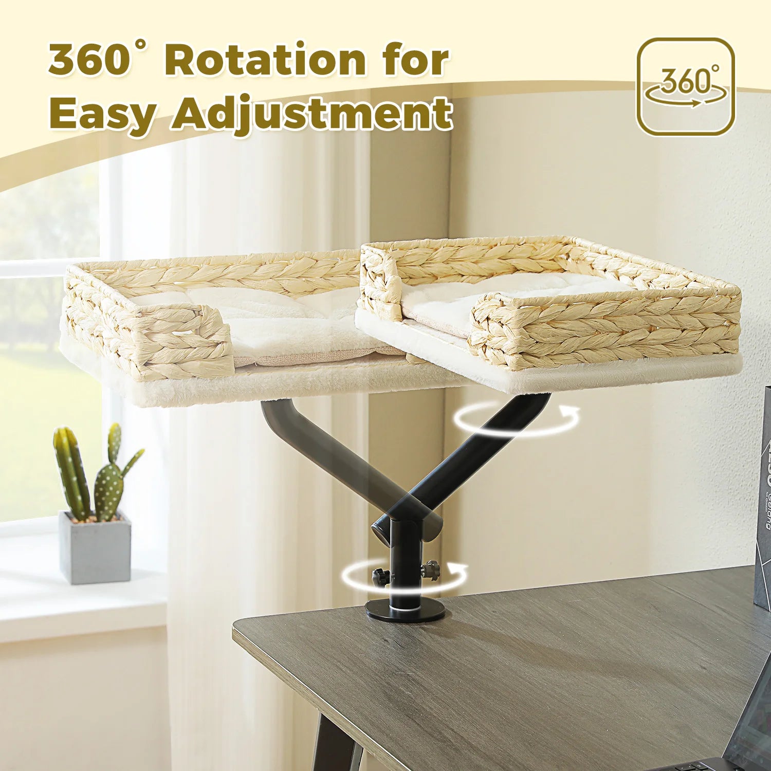Rotatable Cat Desk Bed - 360 Degree Adjustable Hammock Stand