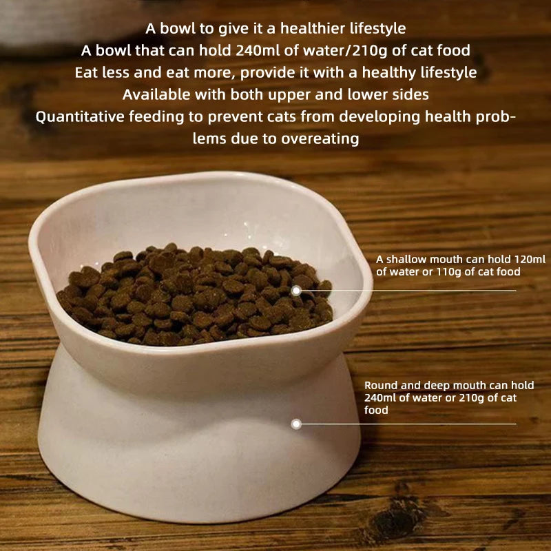 Elevated Anti-Vomit Cat Bowl - Tilted Whisker-Friendly Feeder