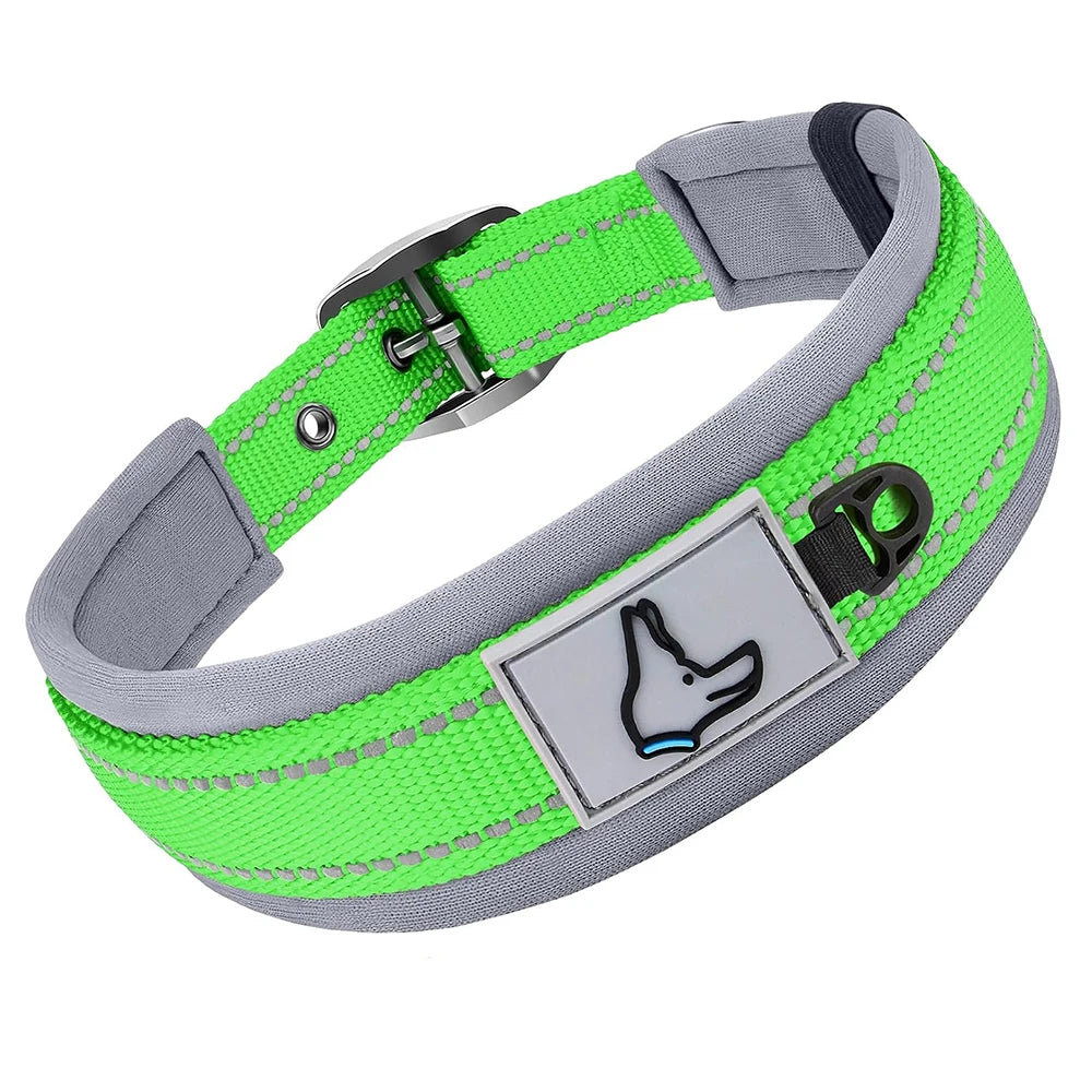 Padded Reflective Dog Collar - Heavy Duty Neoprene Nylon Collar