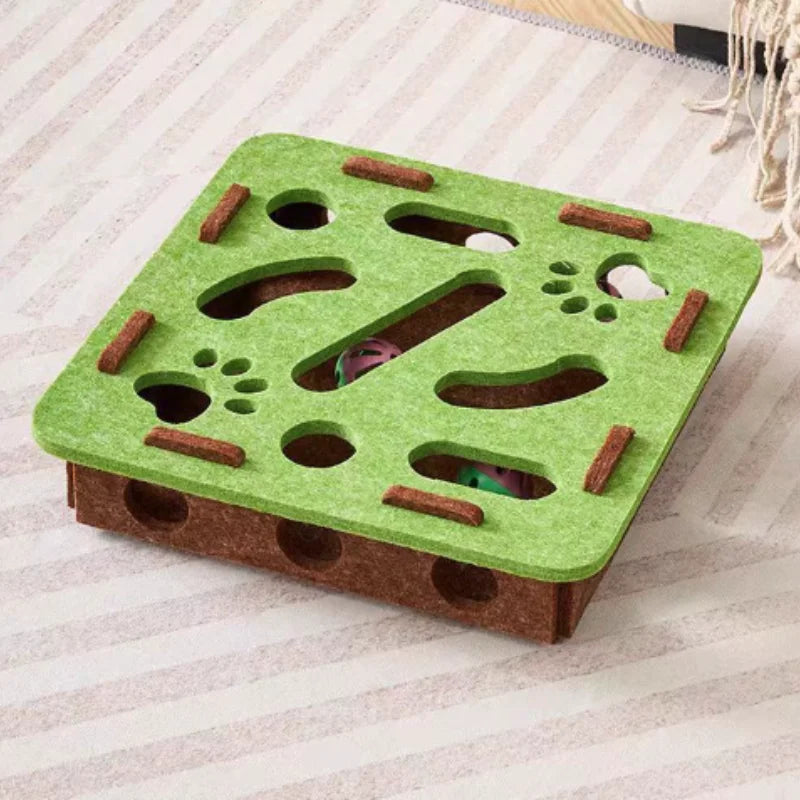 Cat Puzzle Maze Box - Felt Interactive Toy with Bell Balls