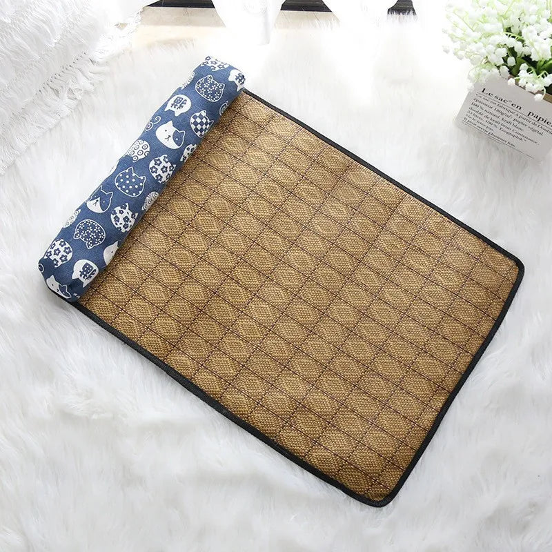 Rattan Cat Cooling Mat - Natural Woven Summer Bed for Cats and Dogs