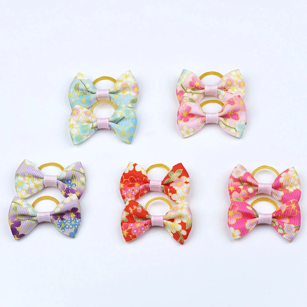 Dog Hair Bows 5 Pairs - Elastic Grooming Bands for Puppies and Cats
