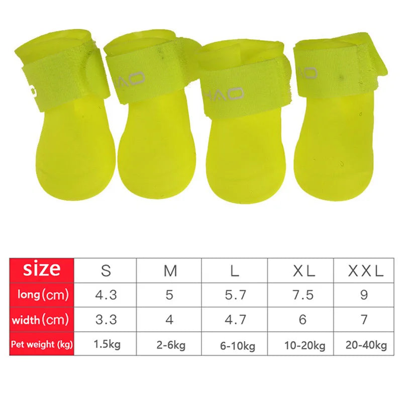 Waterproof Dog Rain Boots 4 Pack - Anti-Slip Rubber Ankle Shoes