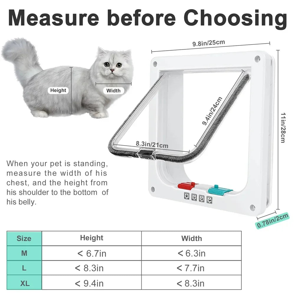 Magnetic Cat Flap Door - 4-Way Lock Pet Gate for Doors and Windows