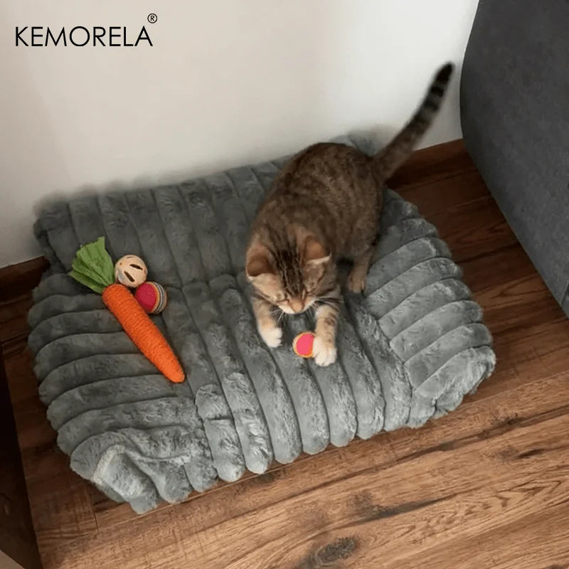 Striped Cat Sofa Bed - Soft Polyester Pet Couch for All Seasons