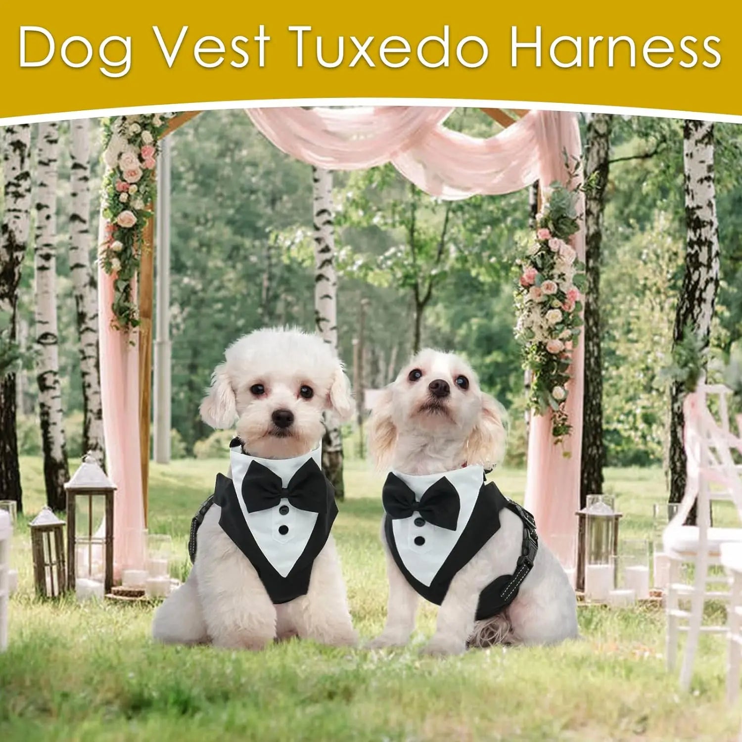 Dog Tuxedo Harness with Bow Tie - Adjustable Wedding Vest